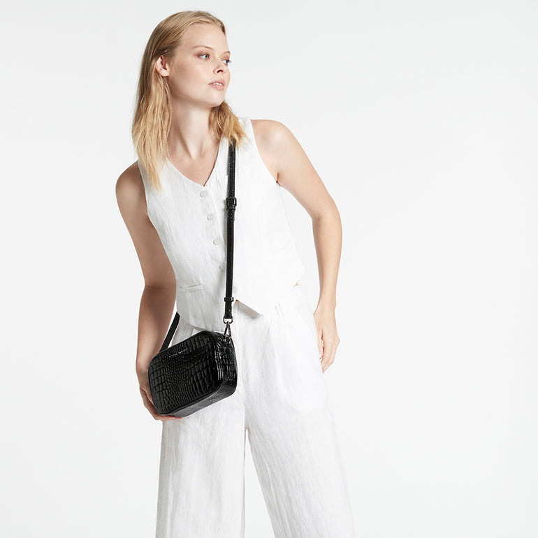  Status Anxiety Plunder Women's Leather Crossbody Bag Black Croc