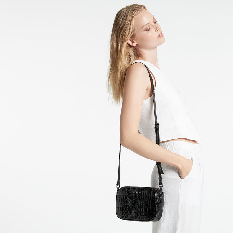  Status Anxiety Plunder Women's Leather Crossbody Bag Black Croc