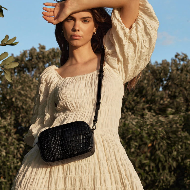 Status Anxiety Plunder Women's Leather Crossbody Bag Black Croc
