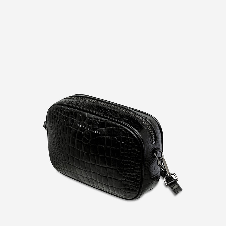 Status Anxiety Plunder Women's Leather Crossbody Bag Black Croc