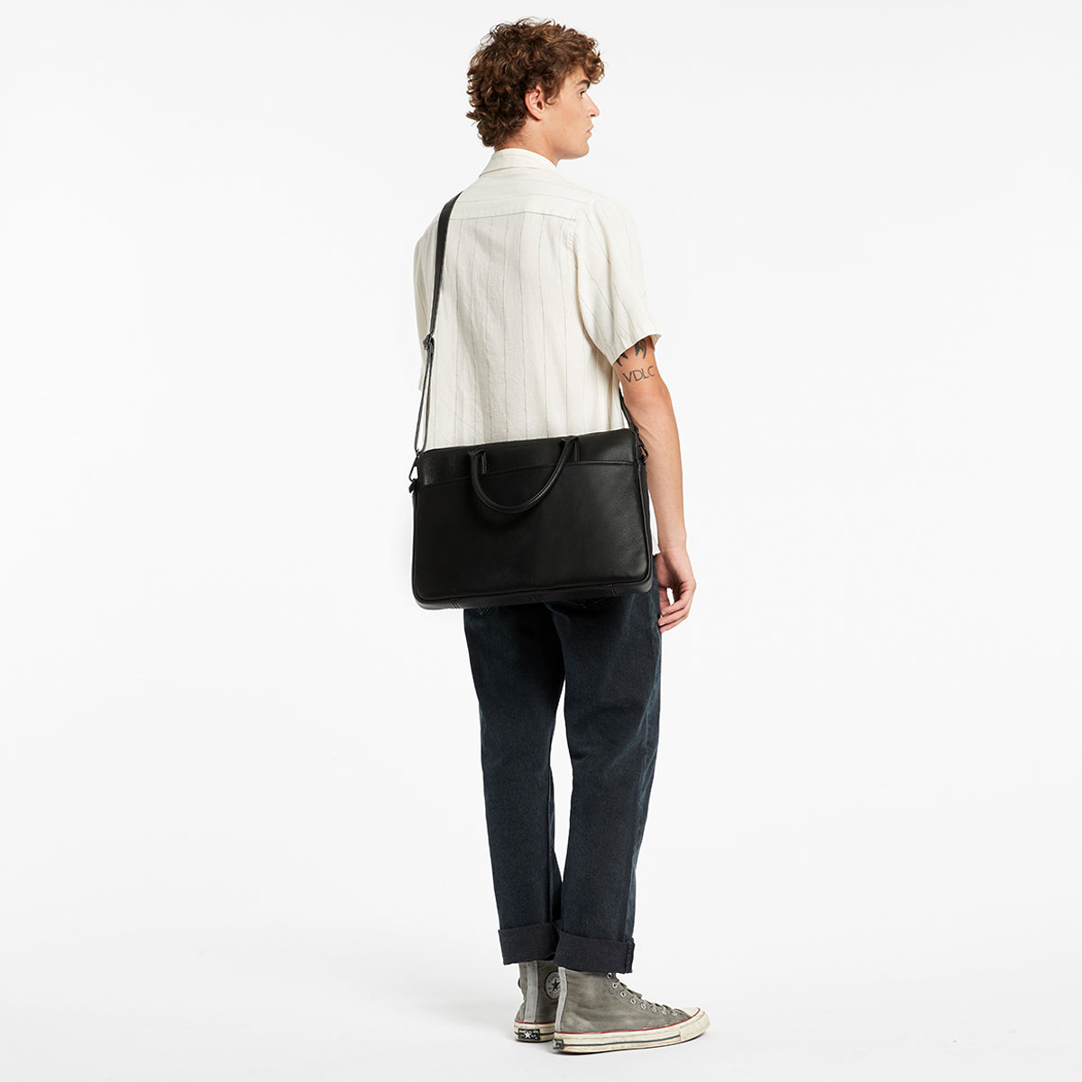 Risking All Black Leather Satchel & Laptop Bag | Status Anxiety®