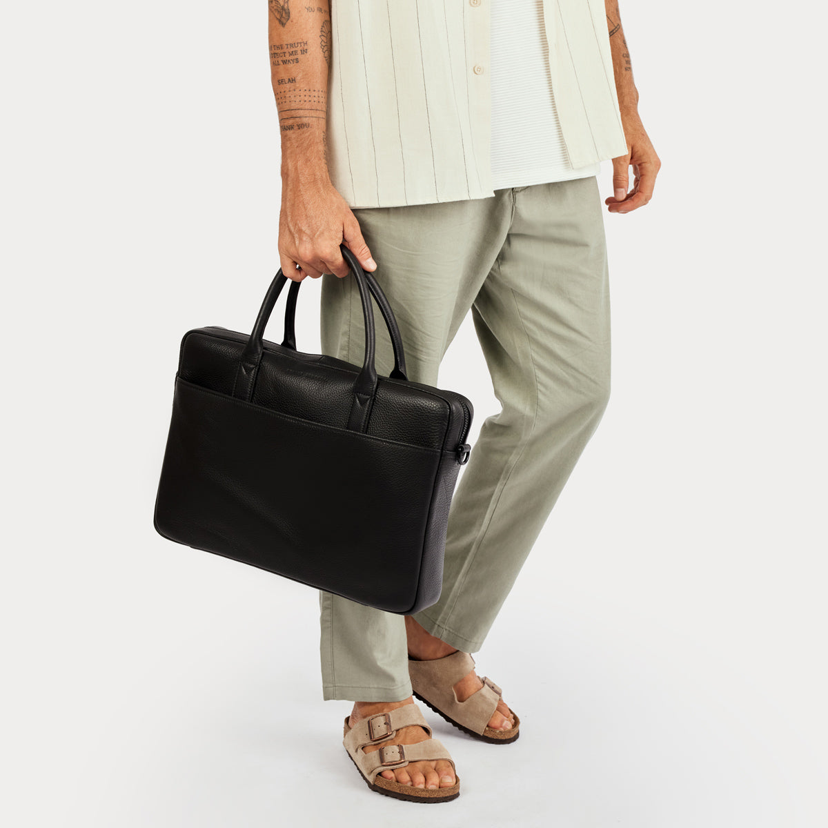 Risking All Black Leather Satchel & Laptop Bag | Status Anxiety®