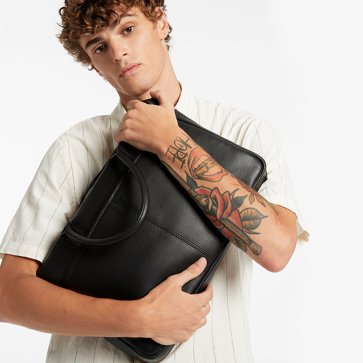 Risking All Black Leather Satchel & Laptop Bag | Status Anxiety®