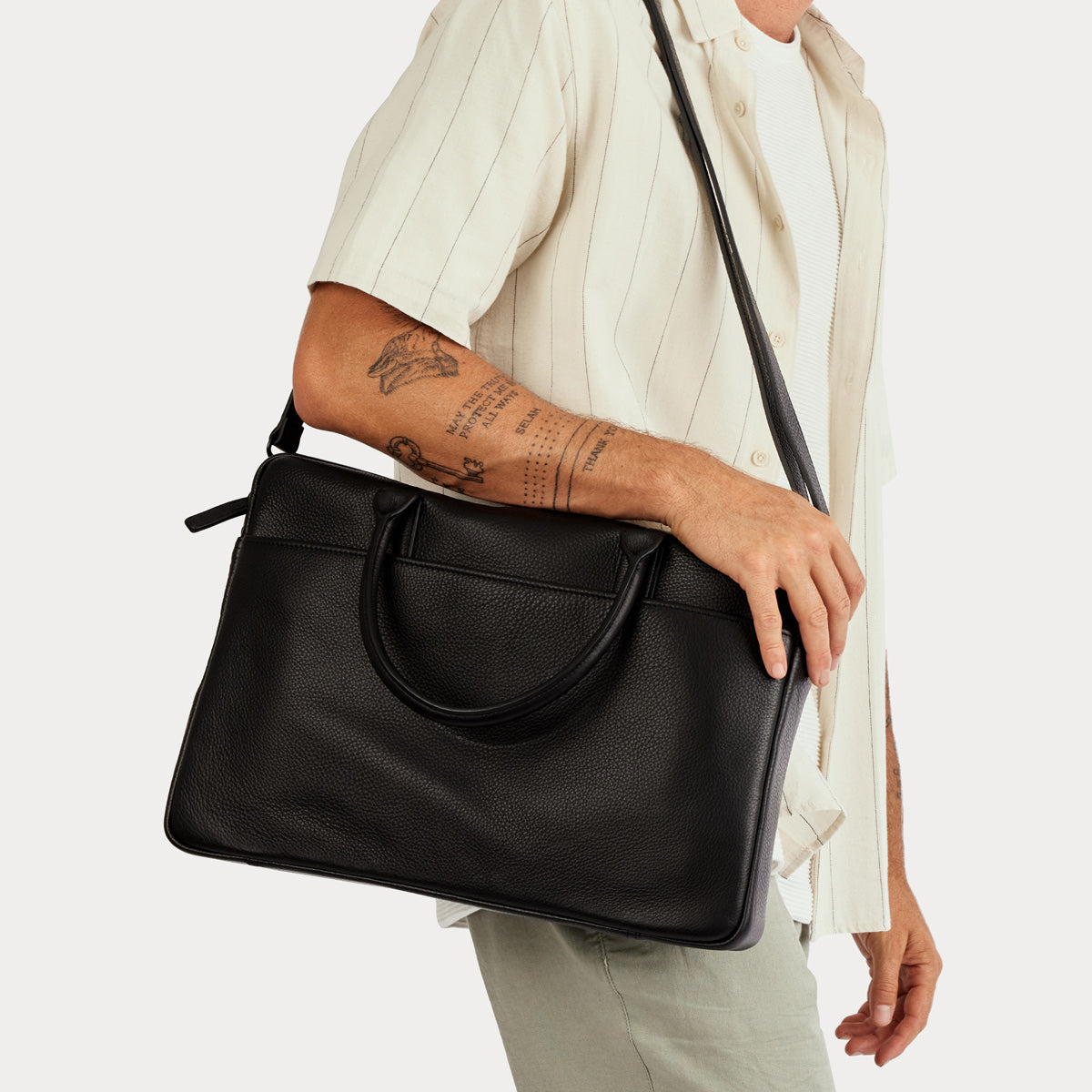 Risking All Black Leather Satchel & Laptop Bag | Status Anxiety®