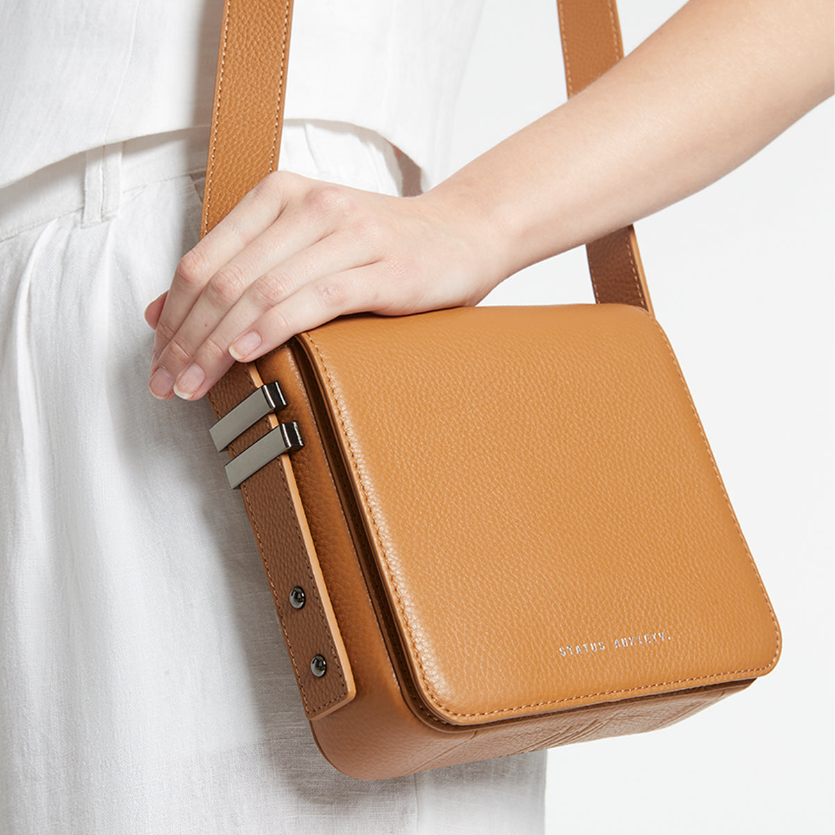 Status Anxiety Want to Believe Women's Leather Crossbody Bag Tan