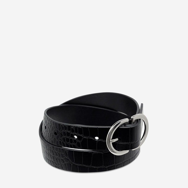 Status Anxiety In Reverse Women's Leather Belt Black Croc