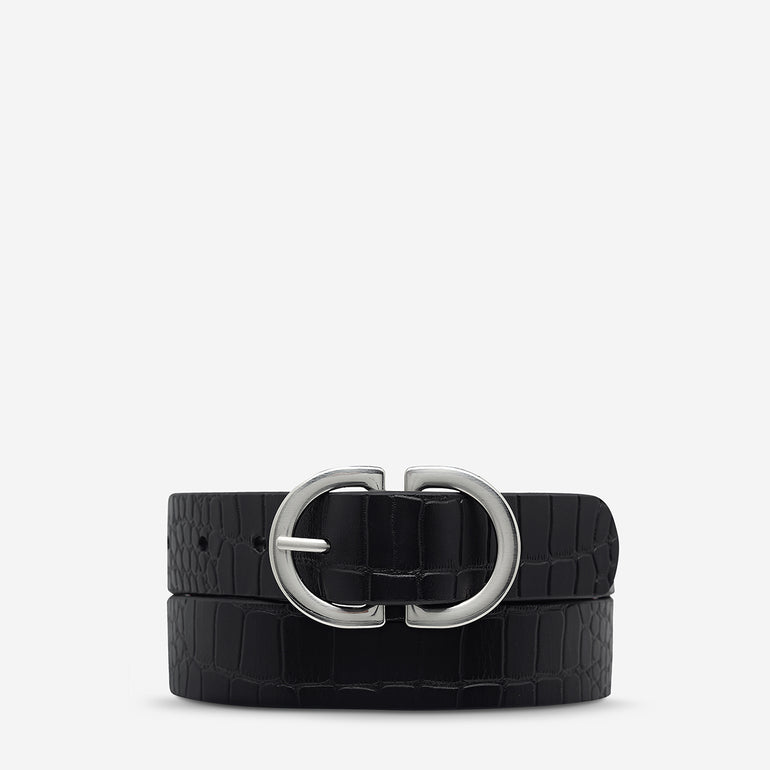 Status Anxiety In Reverse Women's Leather Belt Black Croc