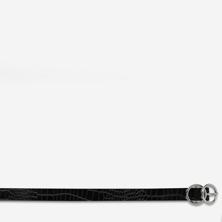 Status Anxiety Mislaid Skinny Women's Leather Belt Black Croc / Silver