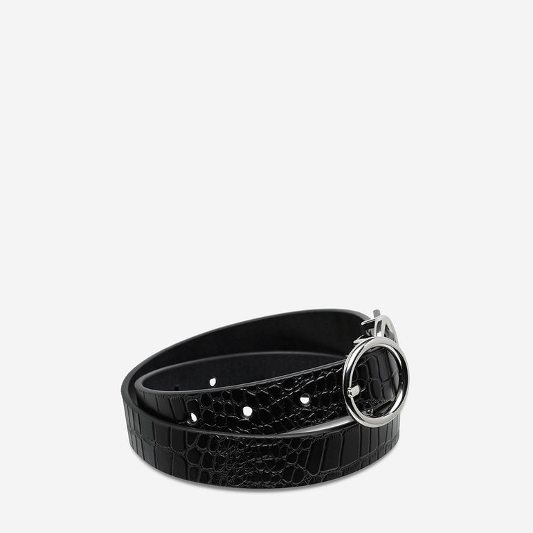 Status Anxiety Mislaid Skinny Women's Leather Belt Black Croc / Silver