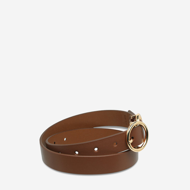 Status Anxiety Mislaid Skinny Women's Leather Belt Tan / Gold