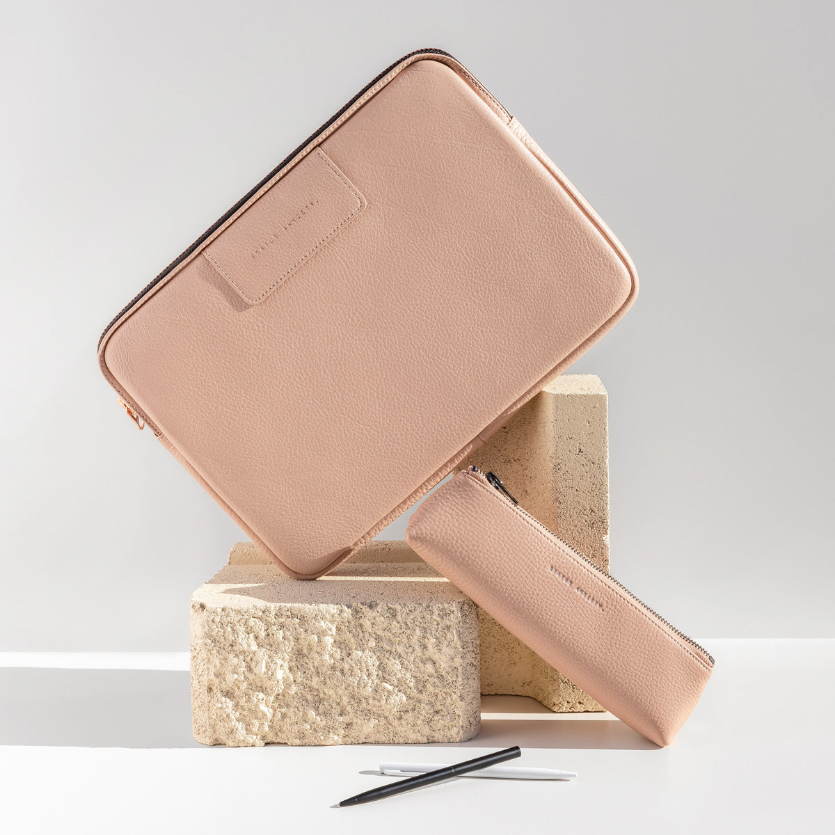 Status Anxiety Before I Leave Leather Laptop Case Dusty Pink
