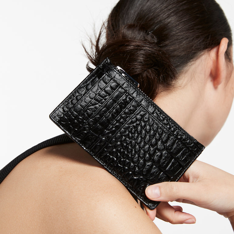 Status Anxiety Avoiding Things Women's Leather Wallet Black Croc