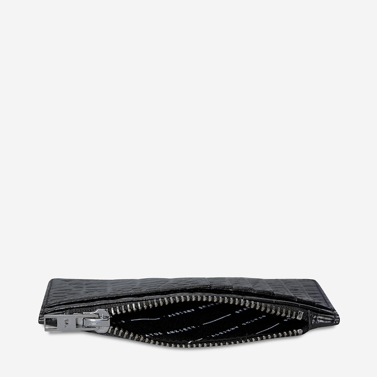 Status Anxiety Avoiding Things Women's Leather Wallet Black Croc
