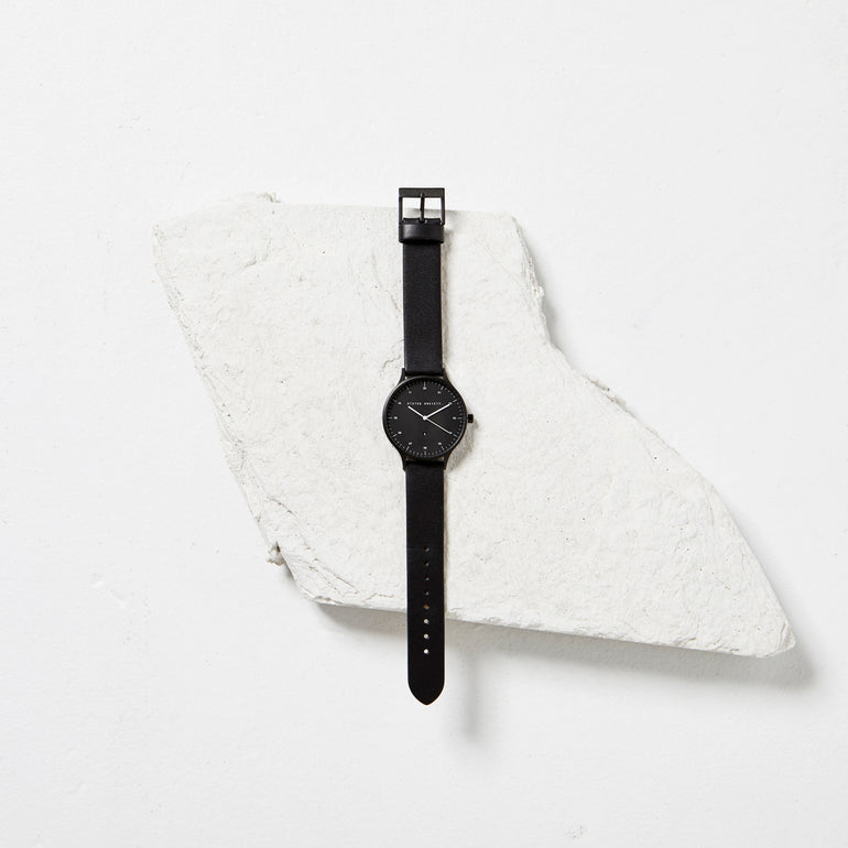 Status Anxiety Inertia Leather Watch Black Face / Black Strap