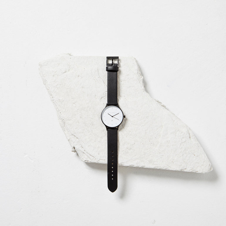 Status Anxiety Inertia Leather Watch White Face / Black Strap