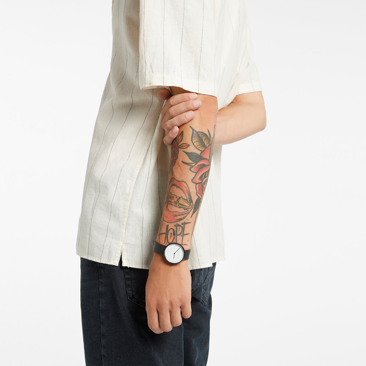 Status Anxiety Repeat After Me Leather Watch Black and White