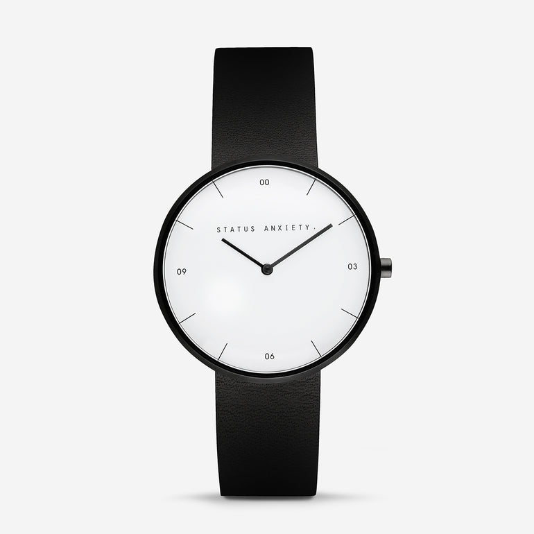 Status Anxiety Repeat After Me Leather Watch Black and White