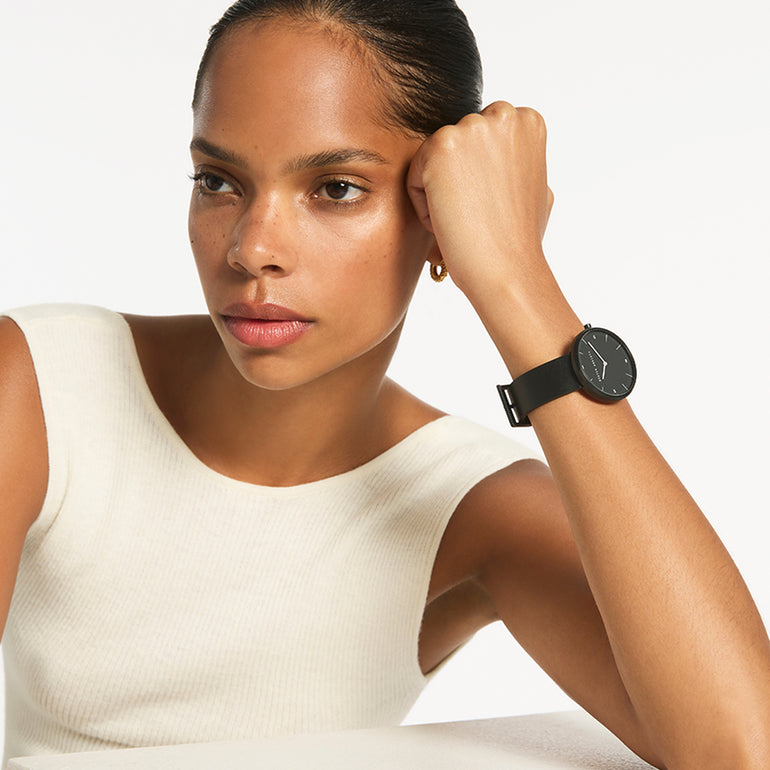 Status Anxiety Repeat After Me Leather Watch Black