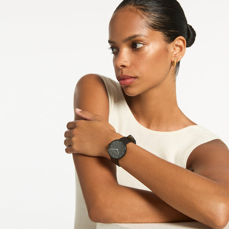 Status Anxiety Repeat After Me Leather Watch Black